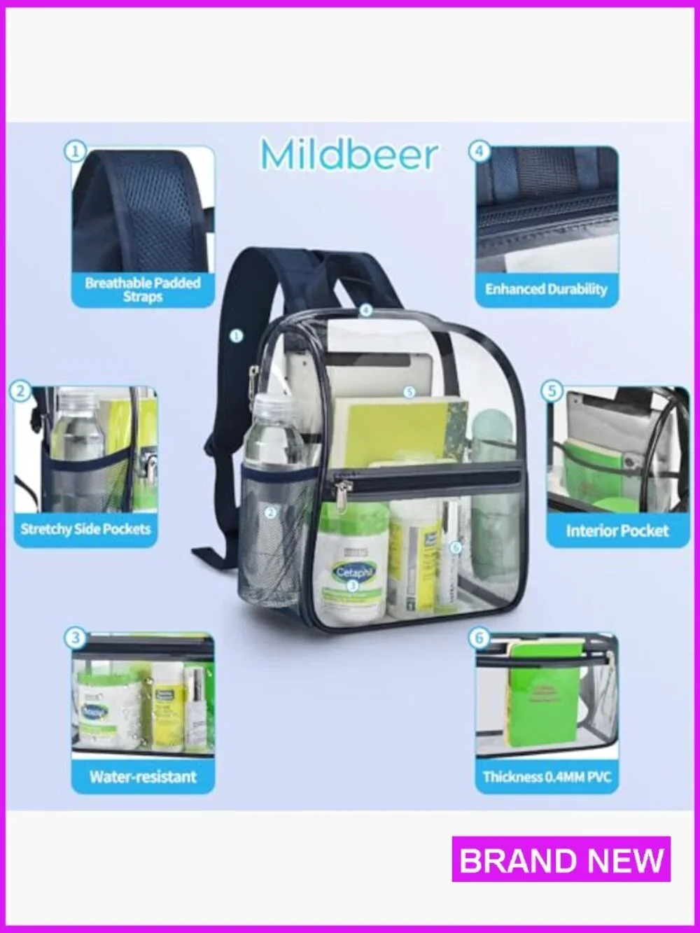 Stadium Approved Clear Backpack with Bottle Holders for Festival Concert Sports
